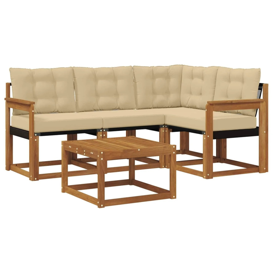 vidaXL Outdoor-Sofagarnitur 5-teilig aus Akazienholz und Textilene in Natur-Beige mit UV-beständigen Kissen - Bild 2