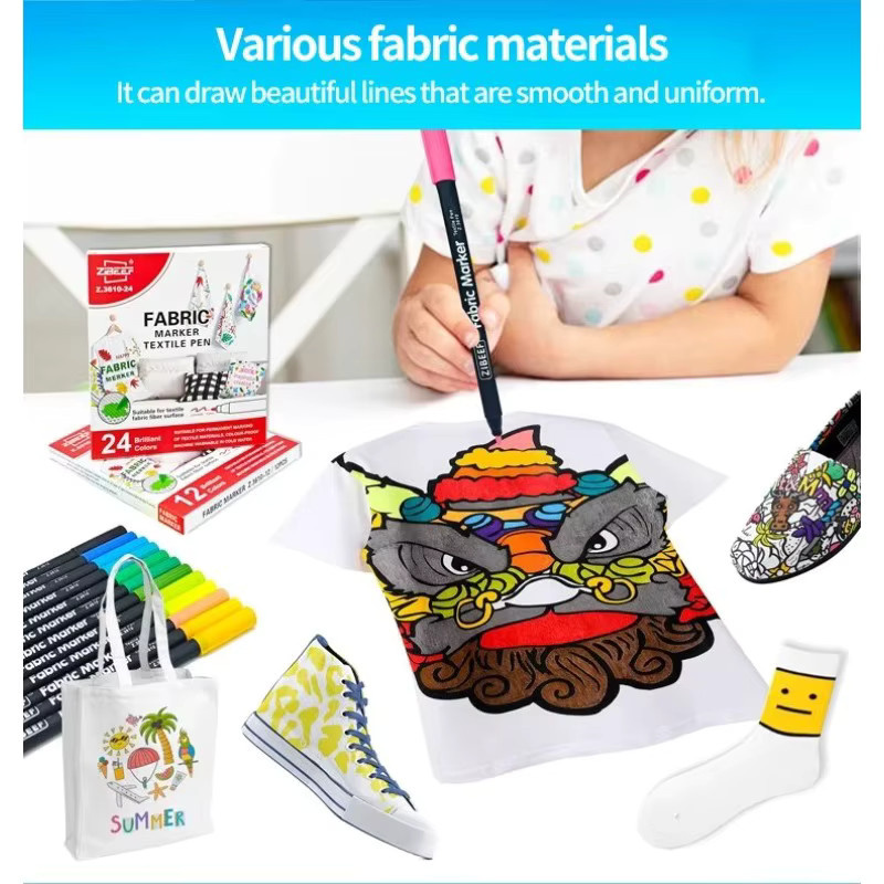 Permanent Textilmarker Set mit 12 Farben für DIY Kleidung und Graffiti, wasserfeste und farbechte Stifte für Kunst und Malerei in Multicolour - Bild 2