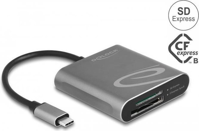 Delock Kartenleser USB-C 3,2 Gen 2 für SDHC, SDXC UHS-I/UHS-II, CFexpress 2,0 Type B und SD Express in Grau - Bild 1