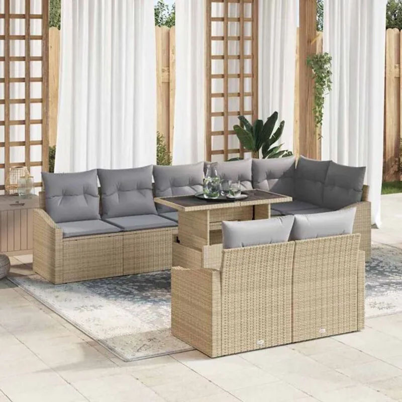 Vidaxl Garten-Sofa-Set aus Polyrattan mit 9 Teilen in Beige und Grau, B/T/H: 100 x 55 x 73 cm - Bild 1
