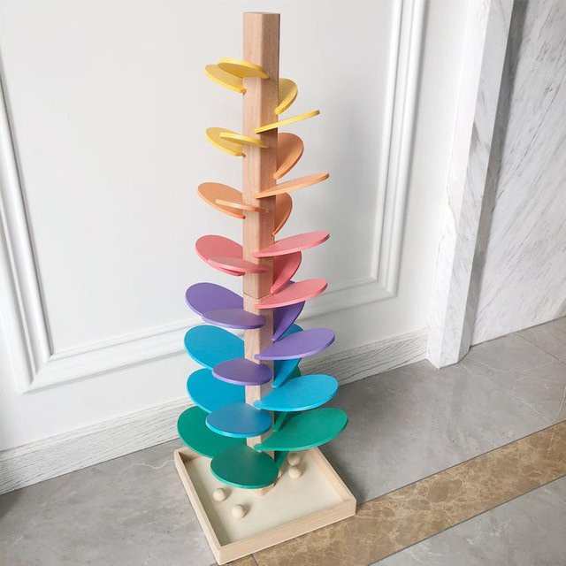 Baum Regenbogen Blätter Baustein Weisheitsbaum Kugelbahn, Holz, Singender Baum Spielzeug - Bild 1
