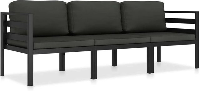 vidaXL 3-tlg Garten-Lounge-Set L-Form aus Aluminium in Anthrazit mit Polstern und Kissen - Bild 1