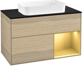 V&B Waschtischunterschrank Finion mit Wandbeleuchtung in Oak Veneer, Braun, Breite: 100 cm, Tiefe: 60,3 cm - Bild 1