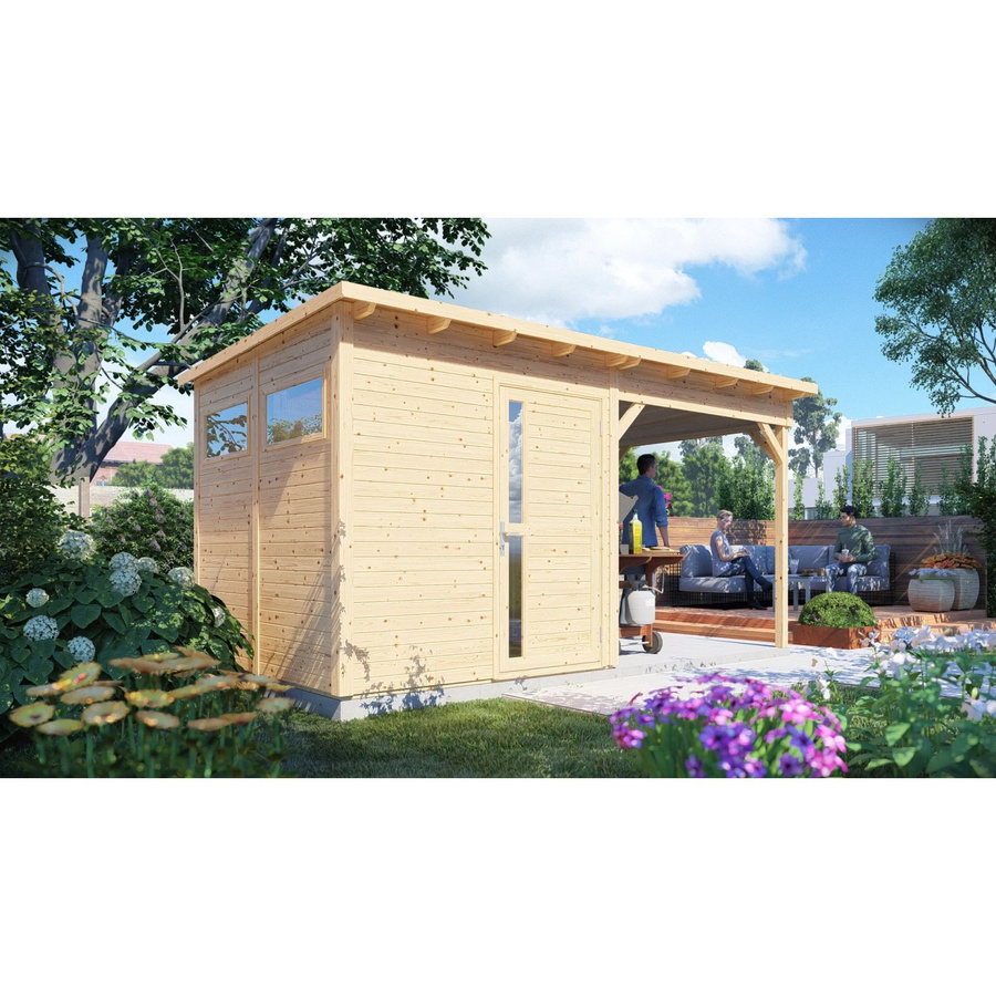 Bertilo Gartenhaus Pentus 2 Lounge in Natur mit modernem Design und Flachdach, B/T: 447 x 234 cm - Bild 2