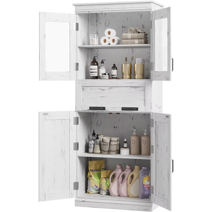 HiMISS 4-türiger Badezimmerschrank in Weiß mit Glastüren und Schubladen, MDF-Konstruktion, Höhe: 170 cm - Bild 4