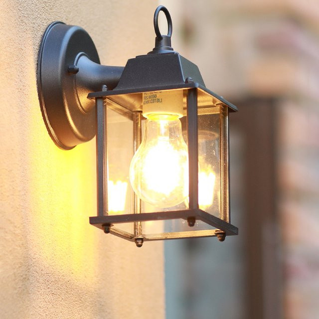 Wecus Retro LED Wandlampe in Schwarz mit transparentem Glas für Garten, Hof und Korridor - Bild 1