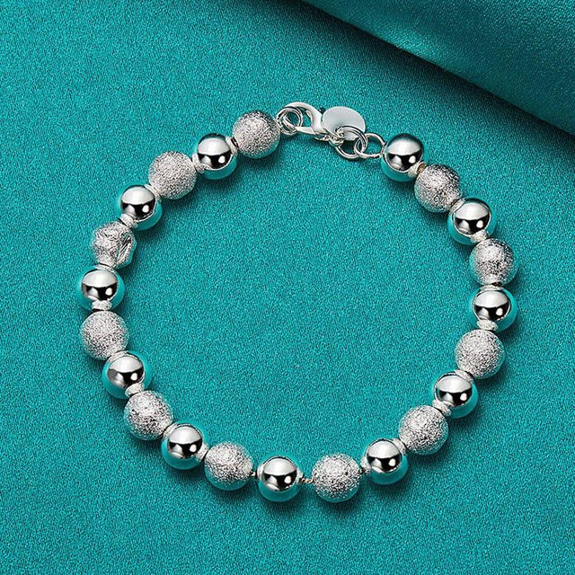 URMYLADY Armband 925 Sterling Silber, Perlenkette, 20cm, blue, Unisex - Bild 1