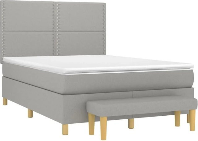 vidaXL Boxspringbett mit Matratze Hybrid-Design in Hellgrau und Weiß, B/T/H: 140 x 190 cm - Bild 1