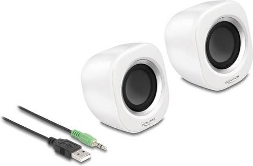 Delock 27008 2.0 PC-Lautsprecher mit 2 W, kabelgebunden, Weiß-Silber, USB-A und 3,5 mm Klinke - Bild 1