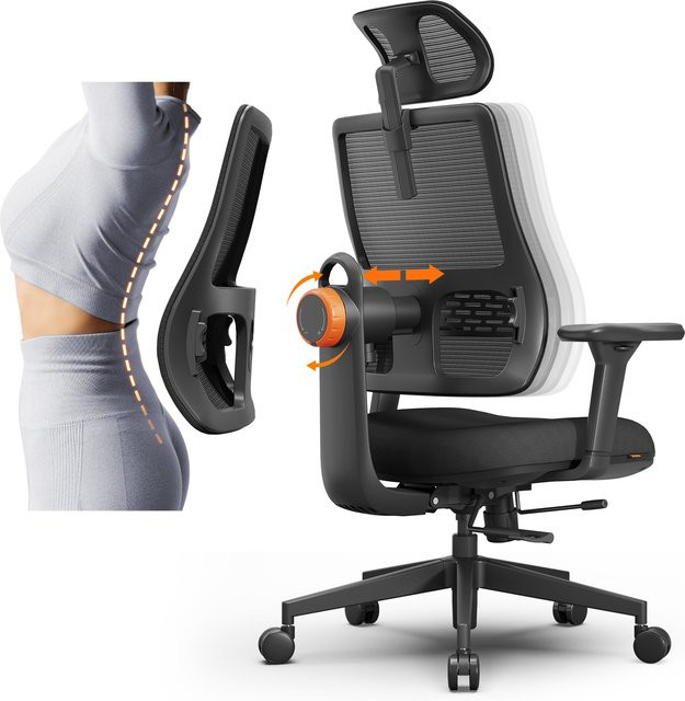 NEWTRAL Ergonomischer Bürostuhl in Schwarz mit verstellbarer Kopfstütze, Sitztiefe und adaptiver Lendenwirbelstütze - Bild 1