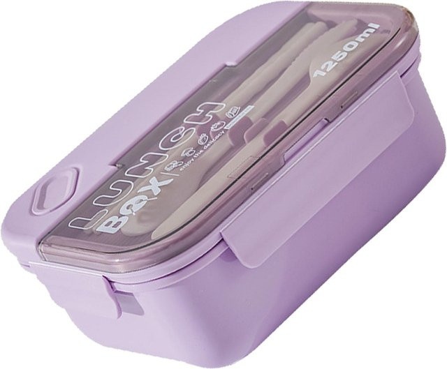 mfySpace Bento Lunchbox 3-fach auslaufsicher und mikrowellengeeignet, Lila/Grau, 1250 ml - Bild 1