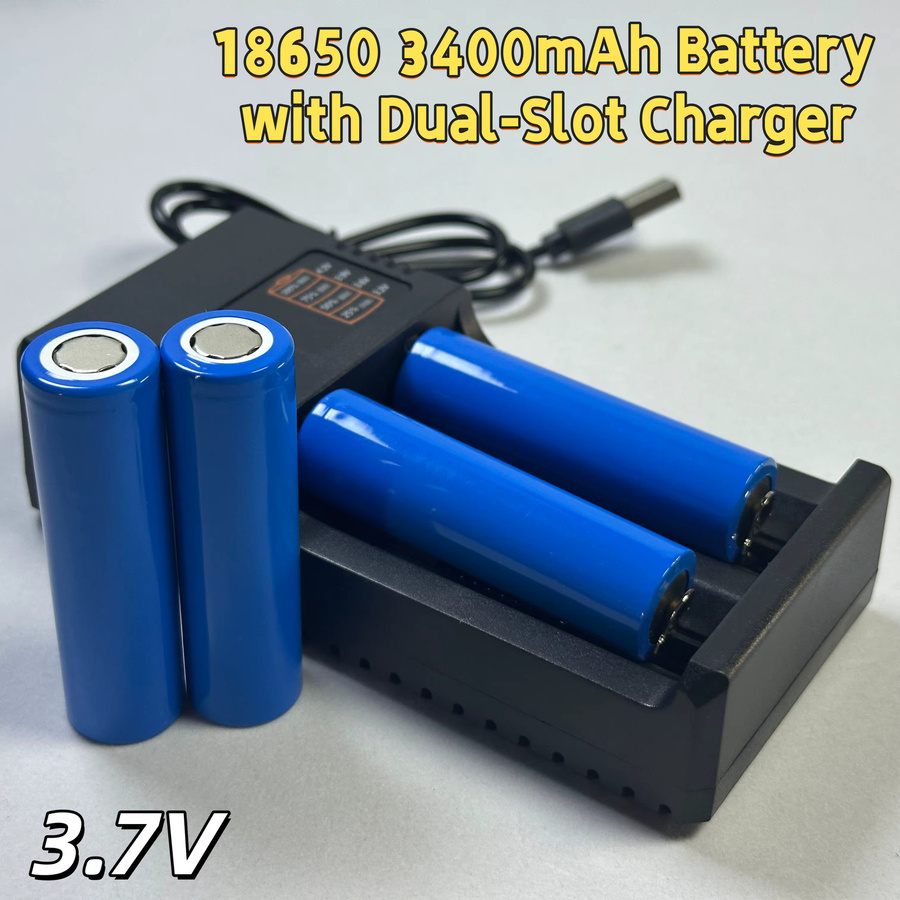 Lerp 18650 Akku-Set mit Dual-Ladegerät, 2er-Pack 3400mAh Flat Top, ungeschützte Hochleistungsbatterien in Blau - Bild 2