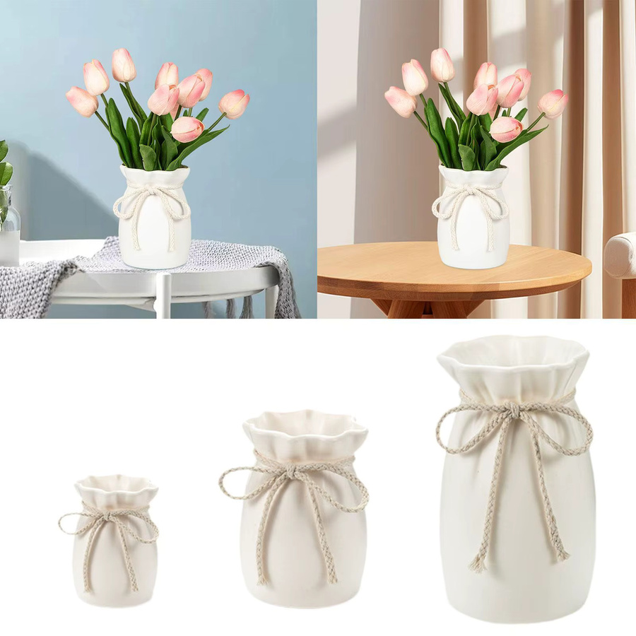 Moderne Kesoto Blumenvase aus Keramik in Weiß, rund und minimalistisch, Höhe: 13,5 cm, Durchmesser: 9,5 cm - Bild 2