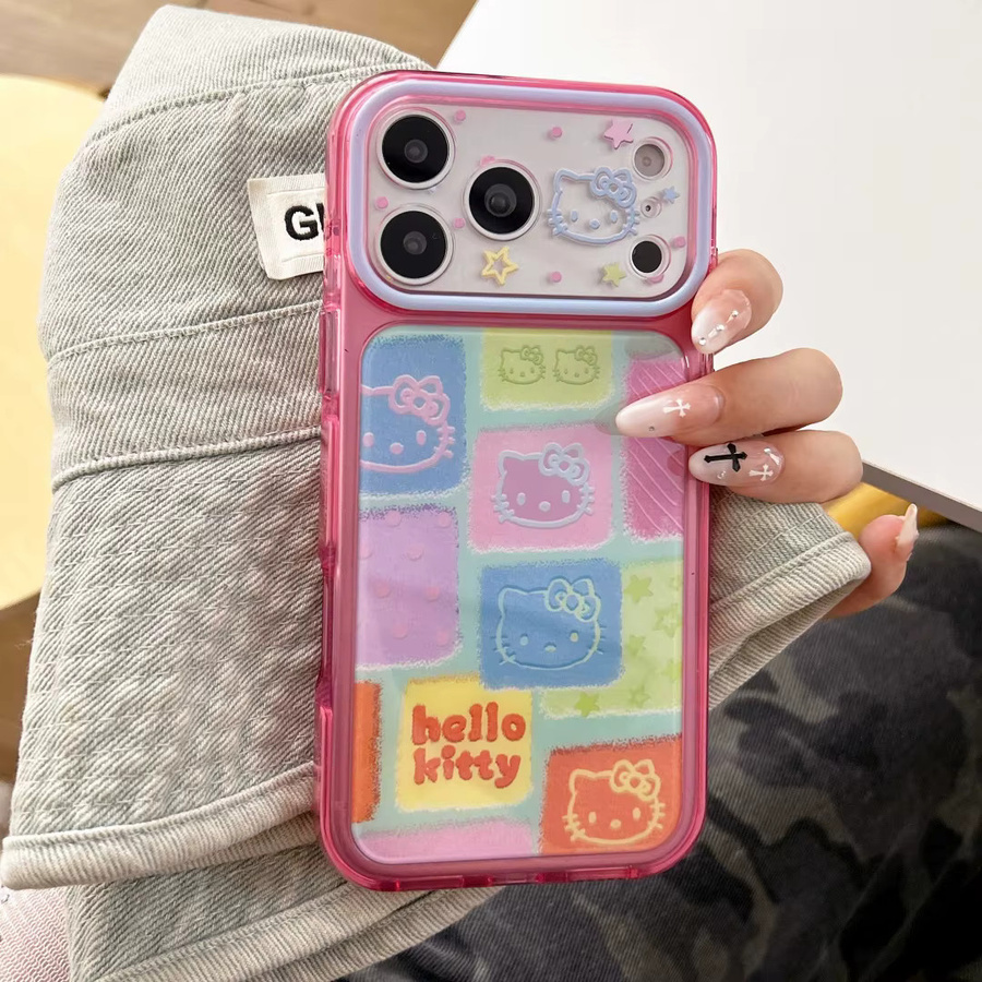 Sanrio Hello Kitty Handyhülle mit Cartoon-Farbblock-Design für iPhone 17, 16, 15 Pro Max und 17 Pro inklusive vollständigem Kameraschutz, Mehrfarbig - Bild 2