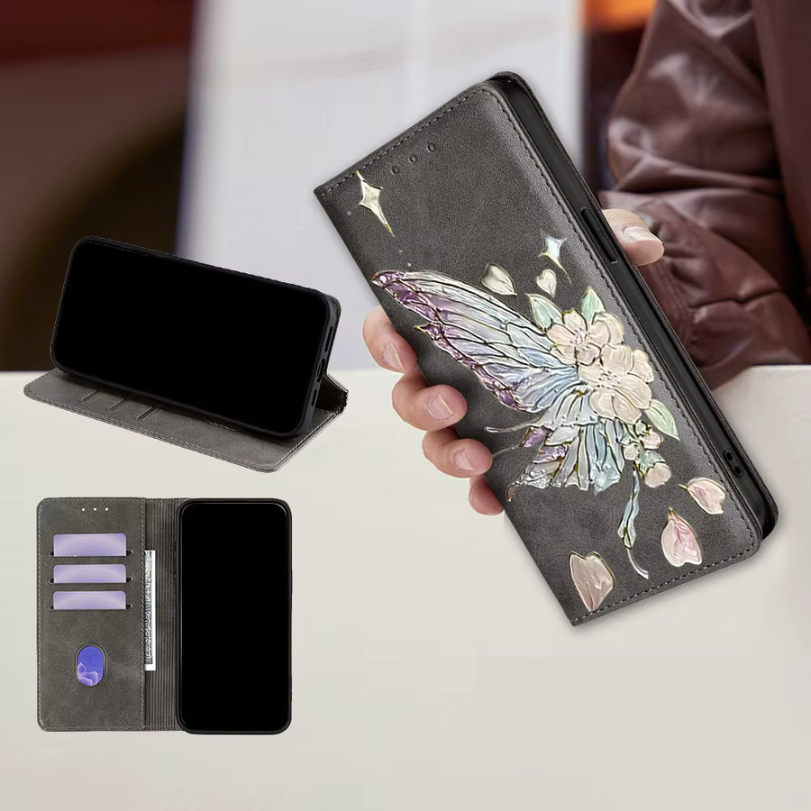 Stoßfeste Lederhülle mit Schmetterling-Muster für Xiaomi Redmi Note 10 Pro Max, 10T, 10S Lite und 10A in Grün - Bild 2