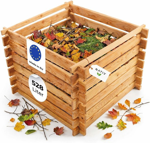 Lemodo Holzkomposter aus Lärche in Braun mit Stecksystem für Garten und Hof, B/T/H: 100 x 100 x 100 cm - Bild 1