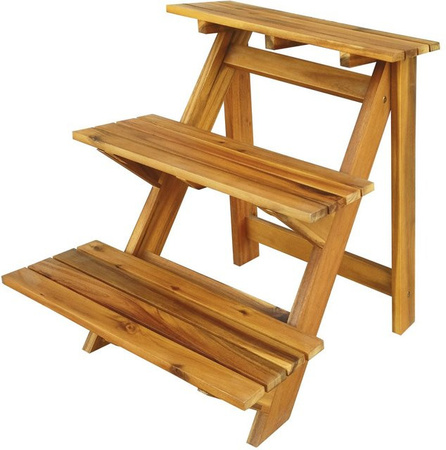 Klappbare Blumentreppe Hardin aus FSC-zertifiziertem Akazienholz mit 3 Regalen, Braun, B/T/H: 60 x 50 x 56 cm