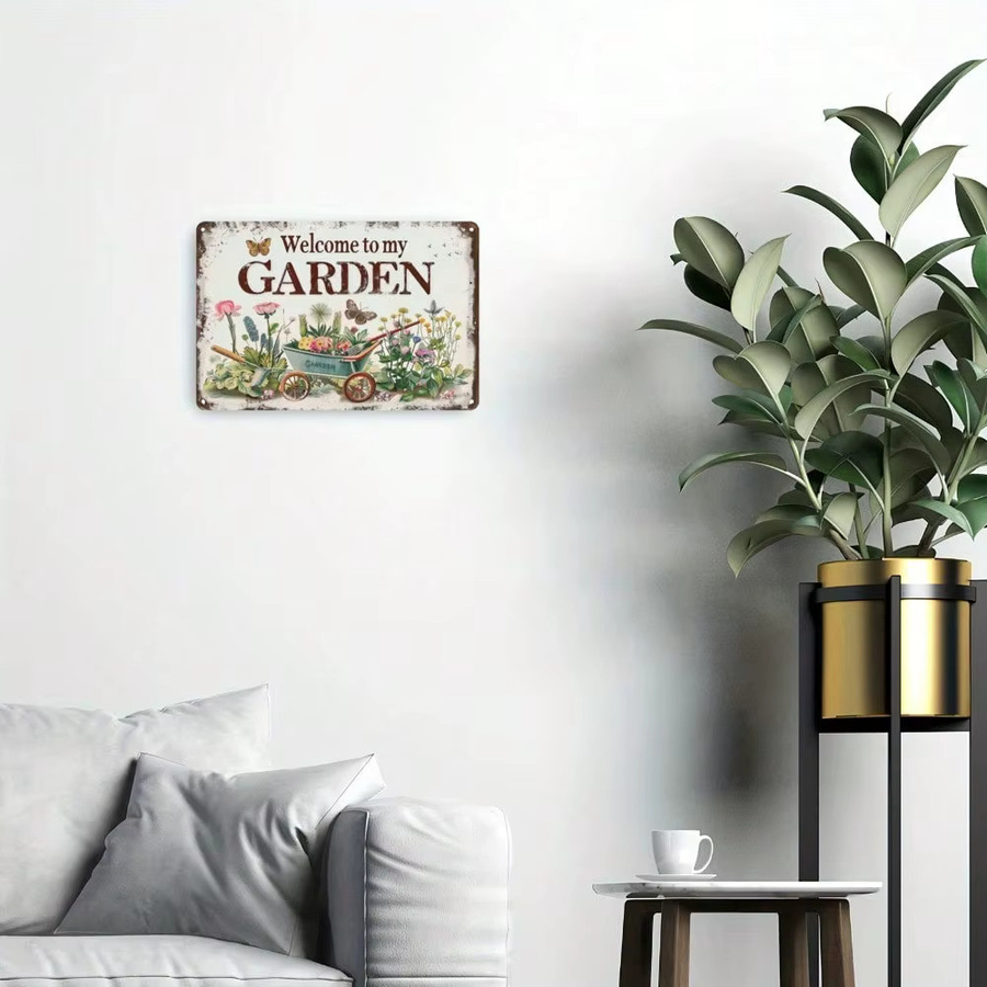 Rustikales Metallschild CIFBUY Welcome to My Garden als Wanddekoration mit floralem Design, B/H: 20,3 x 30,5 cm, Mehrfarbig - Bild 3