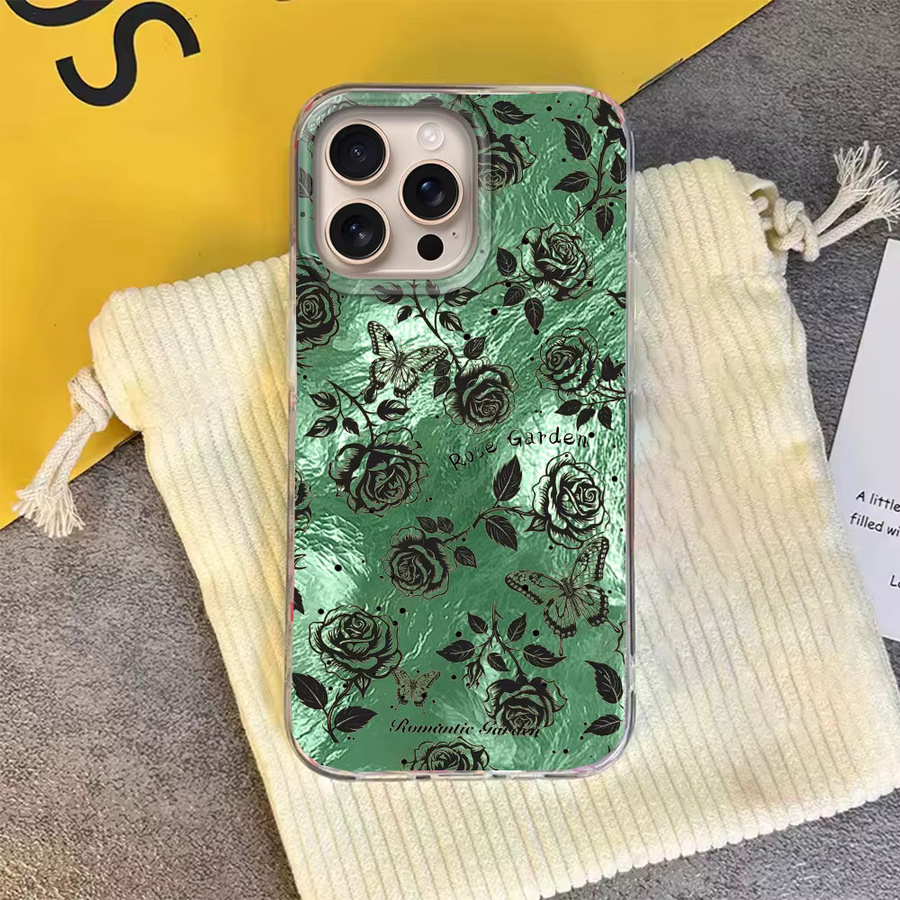 FunYudas Handyhülle Black Line Rose für iPhone 16 15 14 13 12 Pro Max und weitere Modelle, Farbe: Schwarz - Bild 3