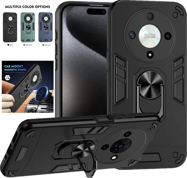 Stoßfeste Military Armor Schutzhülle mit Ring-Ständer für Honor Magic 8 Lite, Magic 7 Pro, X9d und X9c in Schwarz oder Blau - Bild 1