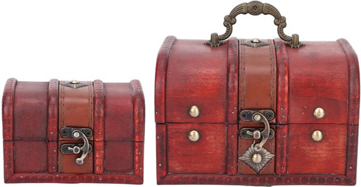 Koogeelife 2er-Set dekorative Holzgeschenkboxen im Vintage-Stil mit Metallscharnieren, rechteckig, Braun und Rot - Bild 1