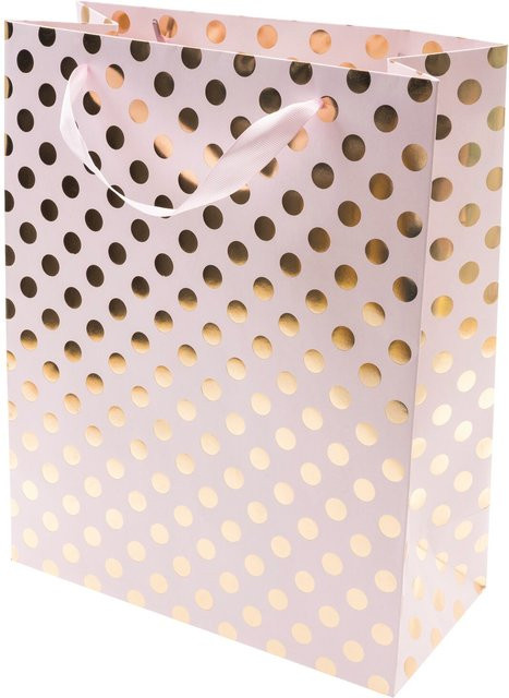 Rico Design Geschenktüte mit rosa Punkten und Golddekor, B/T/H: 26 x 12 x 32 cm - Bild 1