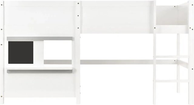 KOMHTOM Kinder-Etagenbett aus Massivholz Kiefer in Weiß mit Kabinen-Design und zwei Ablagen, B/T/H: 90 x 200 x 120 cm - Bild 1