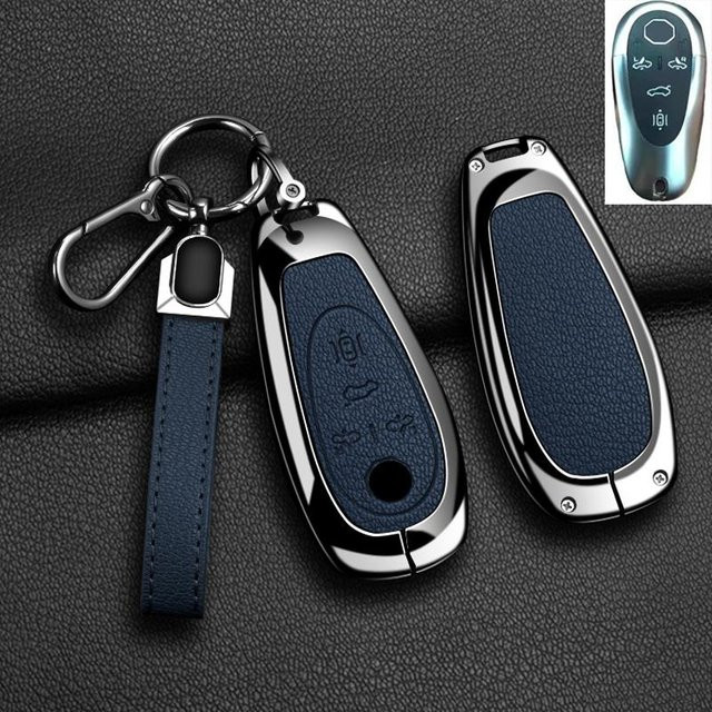 Schutzhülle für Morris Garages MG Cyberster Smart Key Fob aus Zinklegierung und echtem Leder in Blau von YTO automobile parts - Bild 1