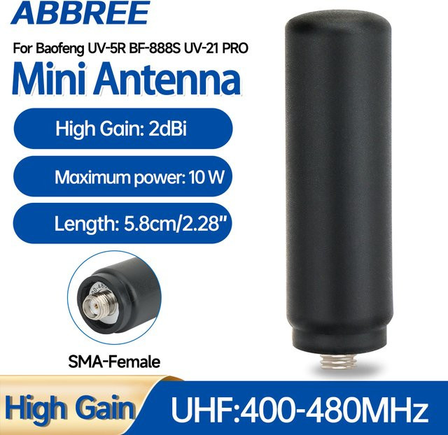ABBREE Mini-Antenne mit SMA-Buchse UHF 400–480 MHz High Gain in Schwarz für Baofeng BF-888S UV-5R UV-21 PRO UV-32 QUANSHENG UV-K5 UV-K5(8) - Bild 1
