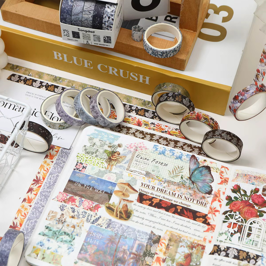 2 Schachteln Vintage-Washi-Tape in Multicolour mit Wintermotiven, Pflanzen- und Blumenmustern für Scrapbooking und Collagen-Dekoration - Bild 3