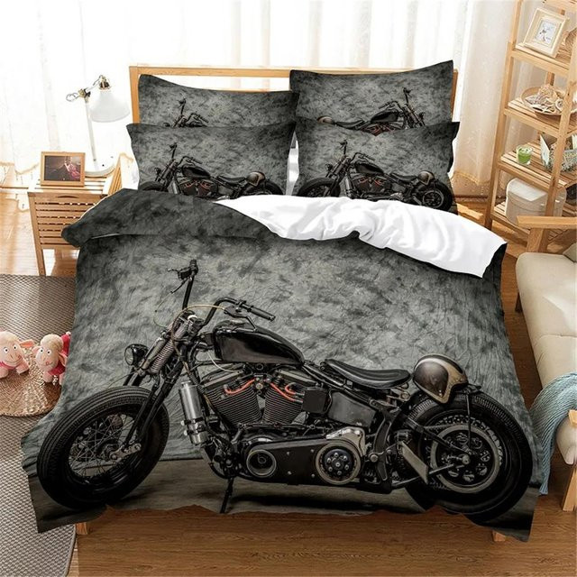 3D Motorrad Bettwäscheset Your Warm Home in Grau mit Bettbezug und 2 Kissenbezügen, B/H: 140 x 210 cm, Kissenbezüge: 50 x 70 cm - Bild 1
