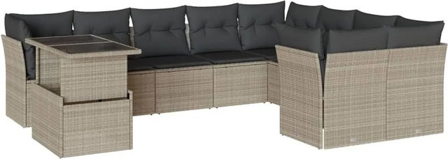 vidaXL 10-teilige Garten-Sofagarnitur in U-Form aus Polyrattan mit Kissen in Hellgrau - Bild 1