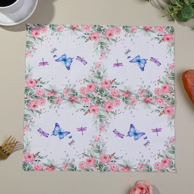 20 Stück GUANYAO Servietten mit floralem Design in Blau und Multicolour für deine Tischdekoration - Bild 1