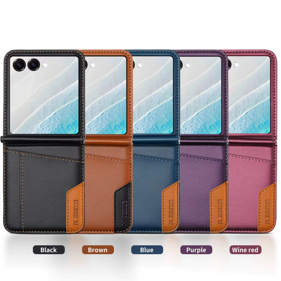 Leder-Brieftaschenhülle mit Kartenfach und doppelter Saumnaht für Samsung Galaxy Z Flip 7 FE, Z Flip 6, Z Flip 5, Z Flip 4 oder Z Flip 3 in Rot - Bild 6