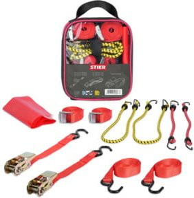 STIER Spanngurte-Set 9-teilig mit Ratschen in Rot, TÜV/GS geprüft nach DIN EN 12195-2 - Bild 1