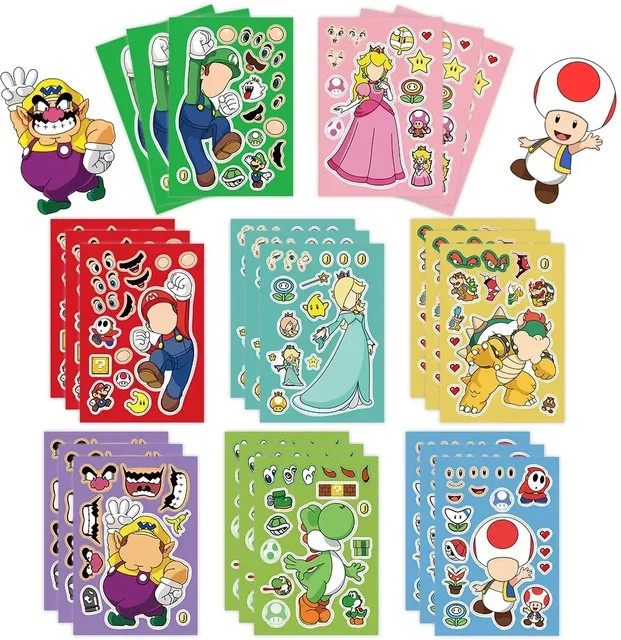 Bandai Mario Bros Figuren Puzzle-Aufkleber, 8/16 Blatt - Bild 1