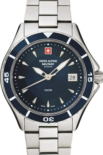 Swiss Alpine Military Damenuhr, Quarz, Edelstahl, Blau, 36 mm, 10 ATM - Bild 1