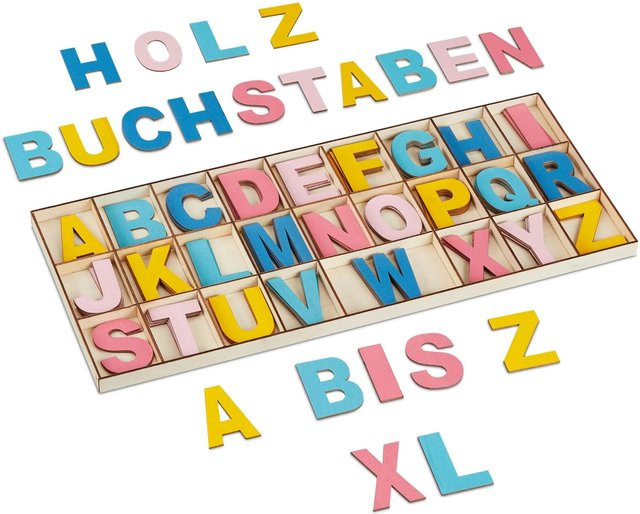 Relaxdays Buchstaben Set Holz Bunt 104-teiliges Set - Bild 1