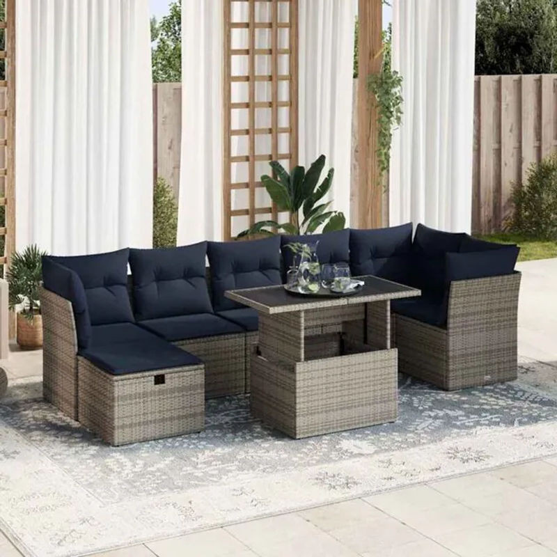 8-tlg. Garten-Sofagarnitur aus Polyrattan und Akazienholz mit Kissen in Grau von vidaxl - Bild 1