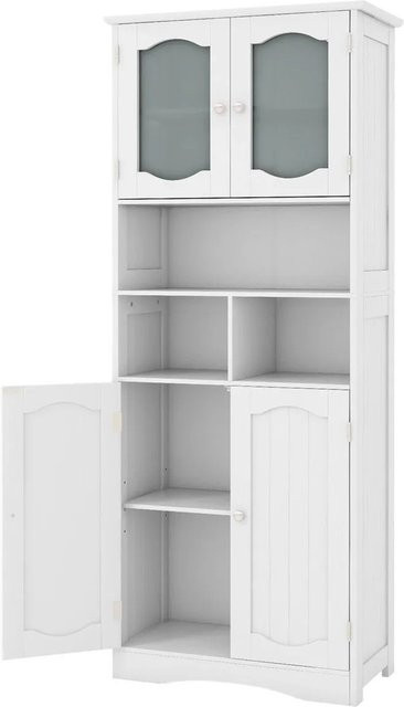 Costway Badezimmerschrank Hochschrank in Weiß mit Glastüren und verstellbaren Einlegeböden, B/T/H: 60,0 x 30,0 x 148,5 cm - Bild 1