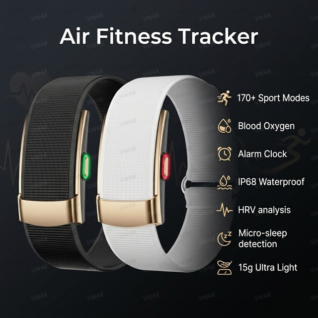 VWAR Air Fitness Tracker Unisex in Schwarz mit 170+ Sportmodi, SpO2-Messung und IP68 Wasserdichtigkeit - Bild 1