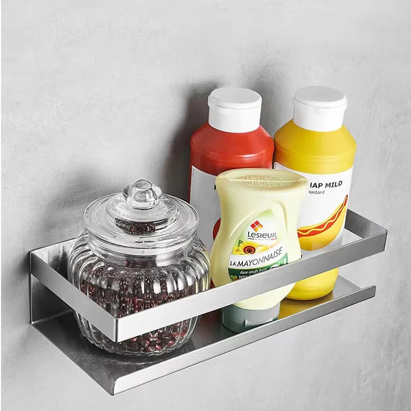YISENLUO Wandregal aus 304 Edelstahl in Silber, bohrfreie Wandmontage für Badezimmer und Küche, modernes Gewürzregal und Organizer - Bild 3