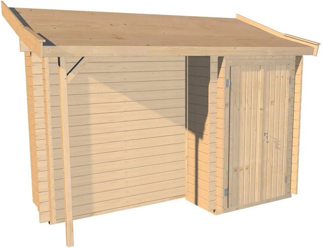 WEKA Anbauschrank aus Holz mit Schleppdach in Beige/Braun, B: 300 cm, H: 155 cm, T: 85 cm - Bild 1