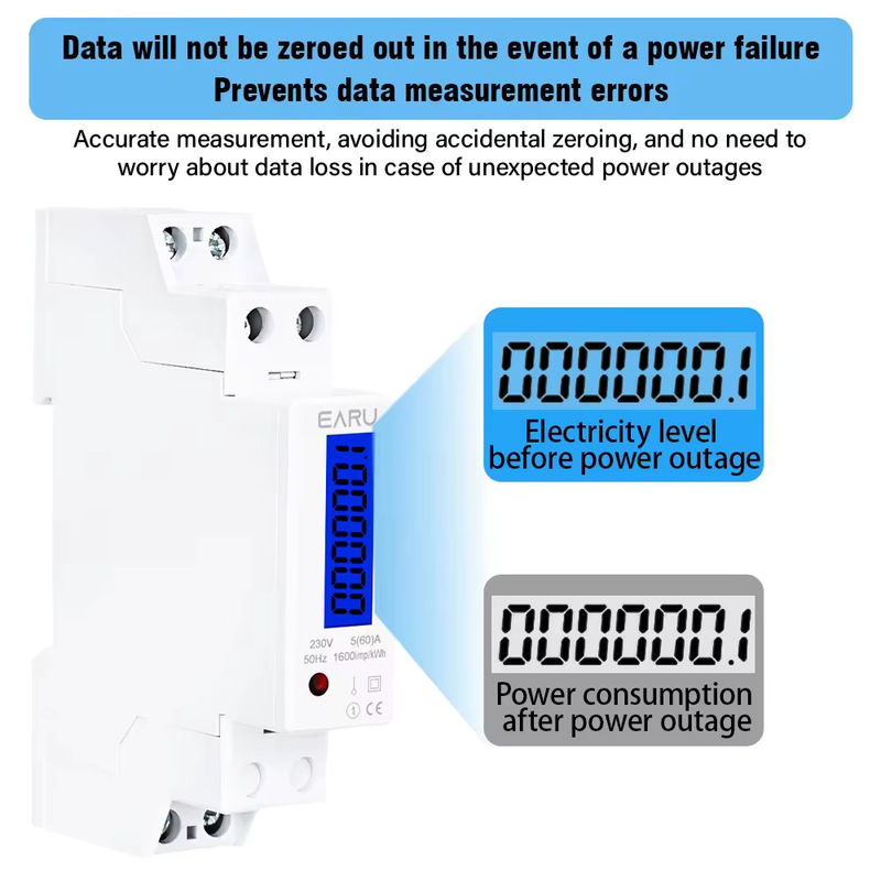 EARU Hintergrundbeleuchteter Analog-Digitaler kWh Elektrischer Energieverbrauchsmesser Wattmeter für DIN-Schiene, 18mm, Weiß - Bild 2