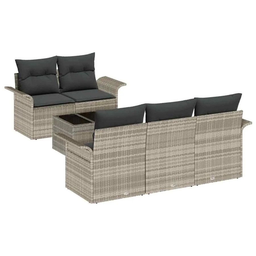 vidaXL 6-teiliges Garten Sofa Set aus Poly Rattan in Hellgrau mit Kissen und Tisch - Bild 2