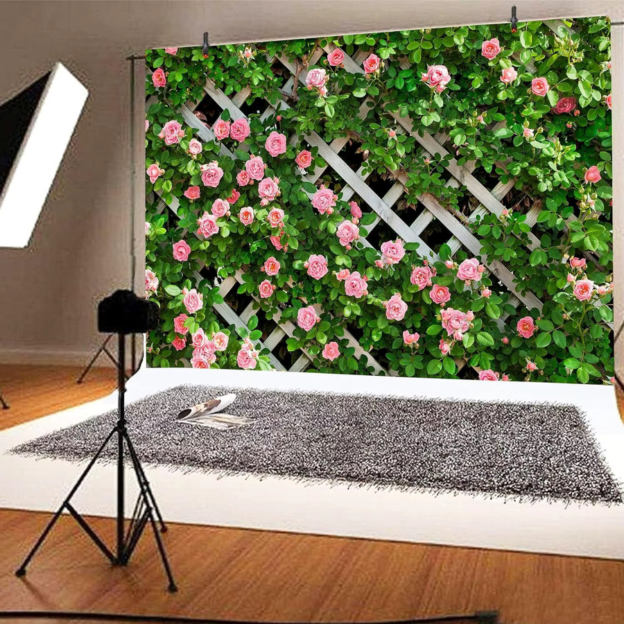 OURFETE Fotohintergrund Frühlingsblumen und grüner Blattzaun, B/H: 120 x 120 cm, Mehrfarbig - Bild 4