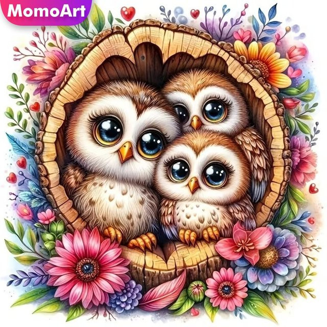 Momoart Diamant-Malset Eule Cartoon Tier DIY Bastelset als Diamant-Mosaik in Multicolour, B/B/B: 20 x 20 x 20 cm - Bild 1
