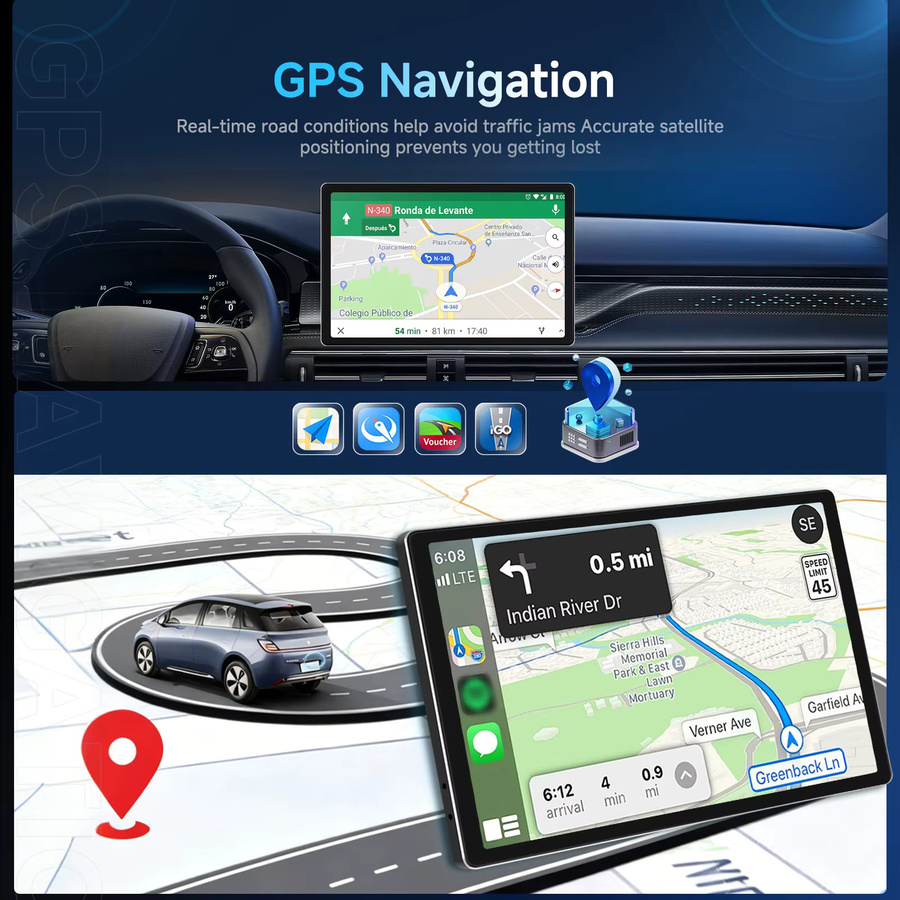 Podofo 13 Zoll Wireless Carplay Android Auto Autoradio mit GPS-Navigation und Bluetooth in Schwarz - Bild 3