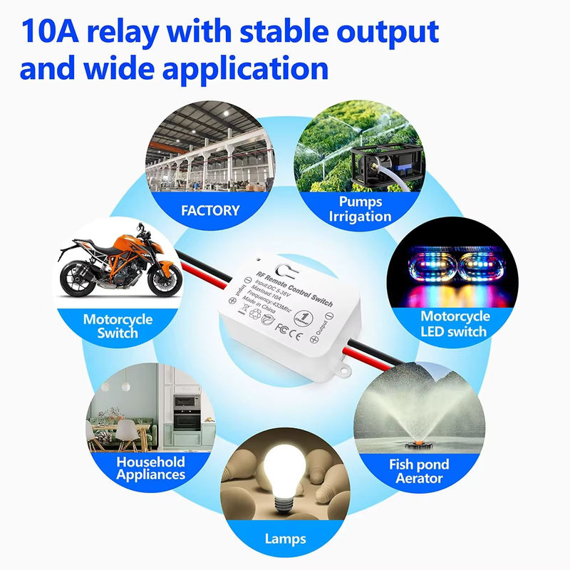 SLMPLEFUN 433MHz Funk-Fernbedienung und Mini-HF-Relais-Empfänger mit 50m Reichweite für Pumpen, Licht und LED-Lüfter (DC 6V-36V, 10A) - Bild 2