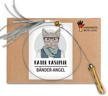 Kater Kasimir Katzenangel, mit handgemachtem Anhänger aus Bändern - Bild 1
